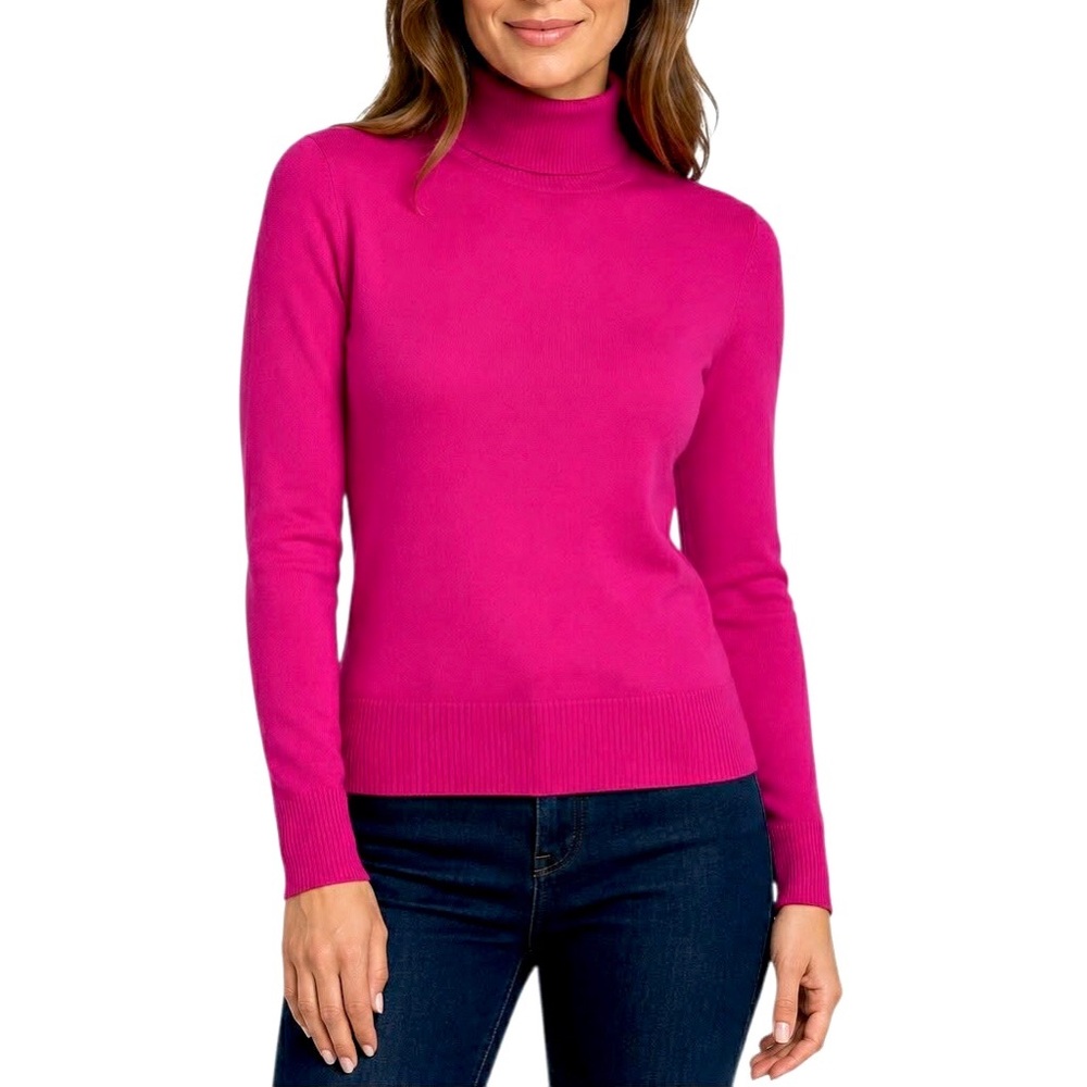 L'AGENCE Flora Fuscia Rose Turtleneck Sweater Silk Blend Button Cuffs Size Small